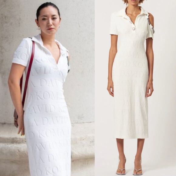 David Koma Crystal Embellished DK Intarsia Terry Logo Midi Dress White Size US 6 - Picture 16 of 16